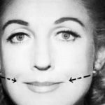 Стрелками указано направление на лице женщины, в котором нужно сдвигать губы